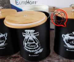 NOWE METALOWE POJEMNIKI #4 #CZARNE LUB BIAŁE + BAMBUSOWA POKRYWKA #KAWA #HERBATA #CUKIER #SÓL
