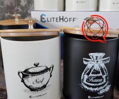 NOWE METALOWE POJEMNIKI #4 #CZARNE LUB BIAŁE + BAMBUSOWA POKRYWKA #KAWA #HERBATA #CUKIER #SÓL