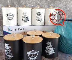 NOWE METALOWE POJEMNIKI #4 #CZARNE LUB BIAŁE + BAMBUSOWA POKRYWKA #KAWA #HERBATA #CUKIER #SÓL