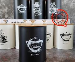 NOWE METALOWE POJEMNIKI #4 #CZARNE LUB BIAŁE + BAMBUSOWA POKRYWKA #KAWA #HERBATA #CUKIER #SÓL