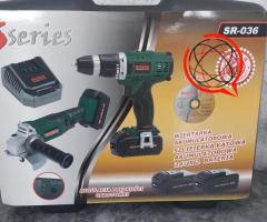 ZESTAW SZLIFIERKA I WIERTARKO-WKRĘTARKA, 2 AKUMULATORY 5AH+24V+AKCESORIA