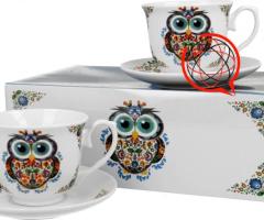 Filiżanki ze spodkami 250 ml komplet 2 szt. SOWA ETNO