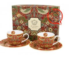 Filiżanki espresso ze spodkami 110 ml komplet 2 szt. STRAWBERRY THIEF RED William Morris