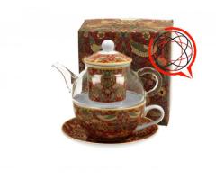 Tea for One szklany / Filiżanka z dzbankiem szklanym STRAWBERRY THIEF RED William Morris