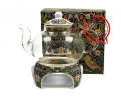 Szklany dzbanek 1000 ml z podgrzewaczem STRAWBERRY THIEF BLUE William Morris